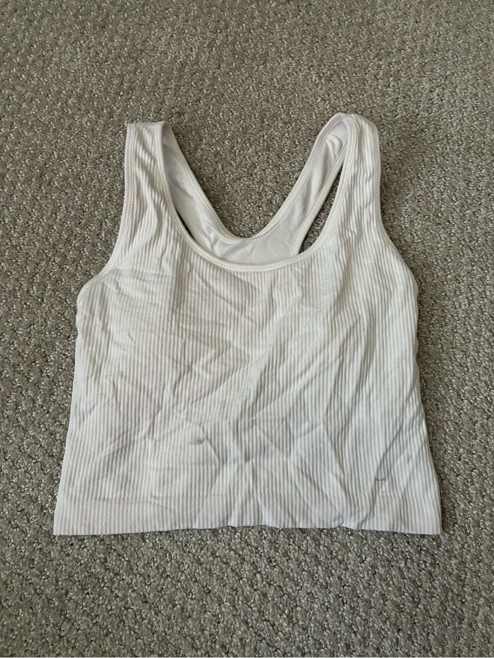Ribbed Scoop Neck Tank Top - White